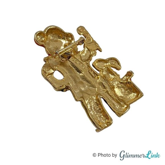 Vintage Elle Magician Clown & Rabbit Enamel Gold Tone Brooch - Picture 5 of 7